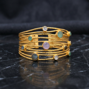 Brazalete de Latón con Gemas de Arcoíris, Bañado en Platino, Estilo Étnico, Unisex, Apilable - Product Image 5