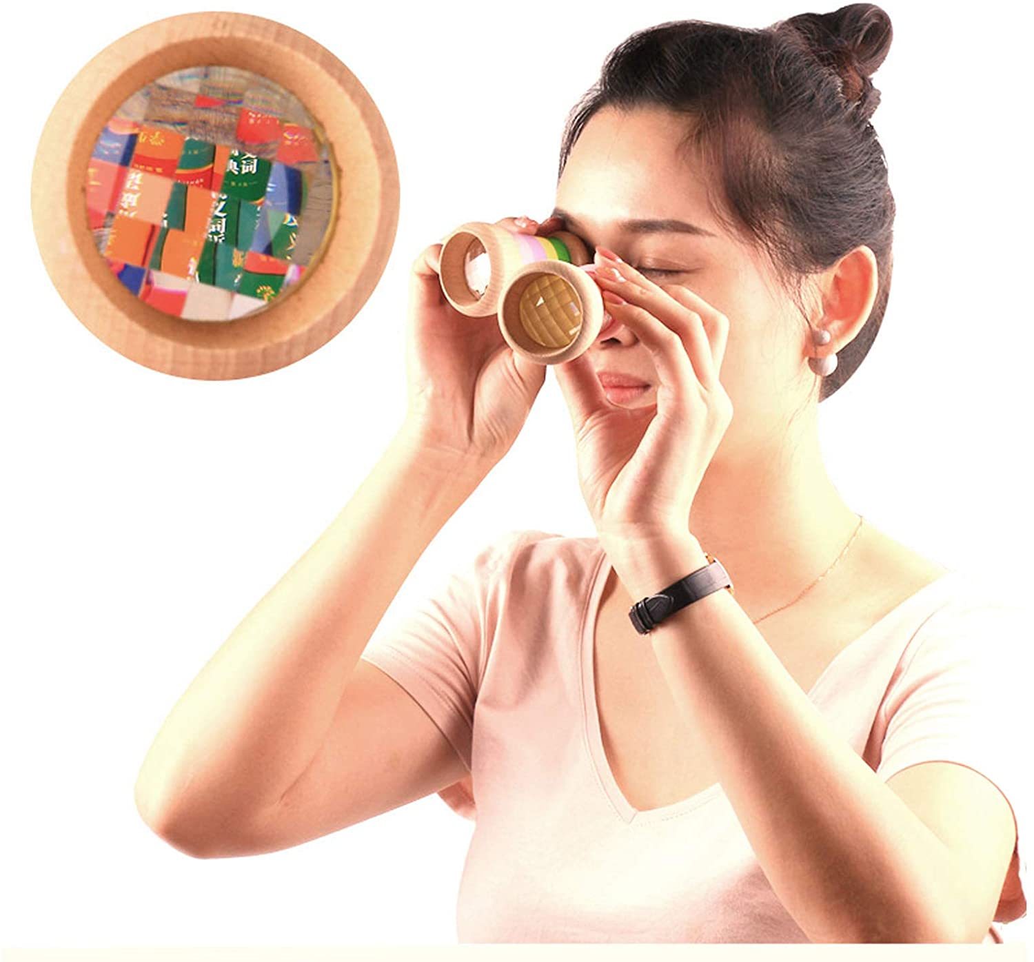 Pack De 3 Caleidoscopios De Madera Con Prisma Multifacético, Juguete Educativo óptico Para Niños, Tamaño Compacto De 5.5x5x1.8 Cm