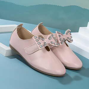 Children's <b>Shoes</b> Girls Leather Bow Tie Soft Soles Princess <b>Shoes</b> <b>Hook</b> and Loop Fasteners Fashion Point Head Dress <b>Shoe</b> - Product Image 6