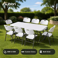 Table pliante en HDPE gain de place 180x70cm, table rectangulaire en plastique avec poignée de transport pour banquets, mariages et événements commerciaux