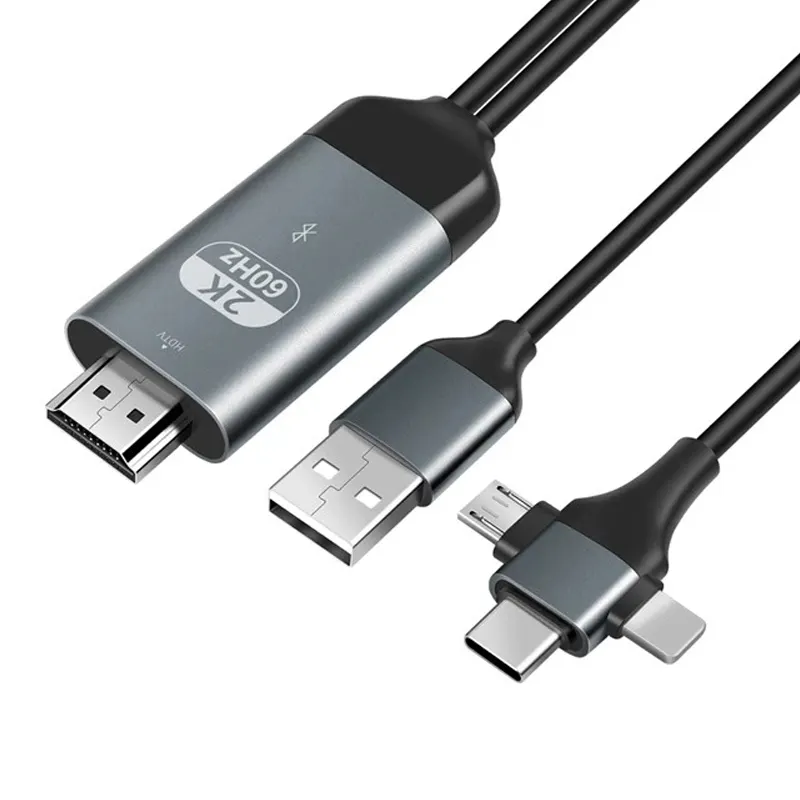 Kabel HDMI 3 In 1, Kabel Telepon Ke TV Kecepatan Ultra Tinggi Mikro Tipe C Ke HDMI untuk Monitor Proyektor