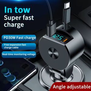 3 in 1 Retractable Car Charger Usb Type C Cable Charging Cord PD 30W Cigarette <b>Lighter</b> Adapter for Mobile Phone - Product Image 5