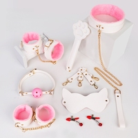 Ensemble de 9 pièces en peluche pour chat, en PU blanc et rose, jouets sexuels, kits de bondage SM, restraints BDSM pour débutants, pour jeu de rôle en couple adulte