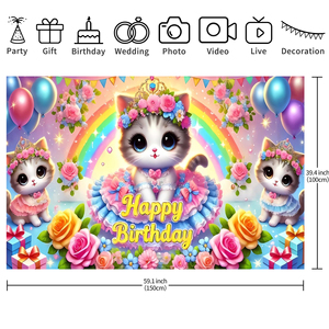 Toile de fond avec des motifs de chats mignons, affiche, gâteau, thème animal, décoration de fête d'anniversaire, bannière, toile de fond, arrière-plan - Product Image 4