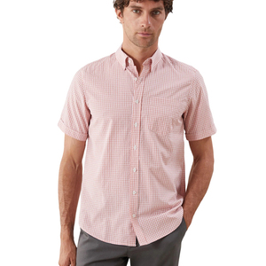 Personnalisé en usine OEM coton/nylon mélangé tissu à manches courtes <span class=keywords><strong>rose</strong></span> chemises habillées formelles à carreaux pour hommes vêtements de bureau - Product Image 1
