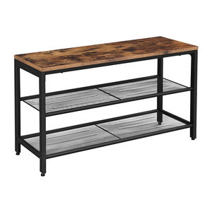 Rustieke Bruine Metalen Industriële Schoenenbank 2-Shelf Entree Hal Schoenopslag Organizer Met Mesh Voor Woonkamer - Product Image 4