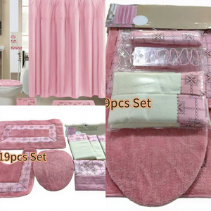 Nuovo Arrivo Set Tappeto da Bagno e <span class=keywords><strong>Tenda</strong></span> Doccia Ricamato 18/19 Pezzi, Tappetino Antiscivolo per Bagno <span class=keywords><strong>Tenda</strong></span> Doccia Tappetini e Stuoie da Bagno - Product Image 1