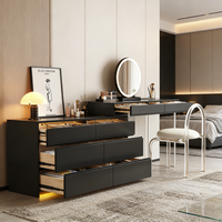 Coiffeuse moderne avec éclairage LED, nouvelle table de toilette en bois avec rangement pour la chambre à coucher ou la salle de bain, ensemble de meubles de maquillage