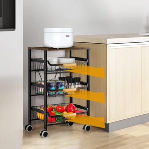 Oniya-Carro de almacenamiento enrollable para cocina, cesta de malla de 4 niveles, con tablero de madera para frutas y verduras - Product Image 3