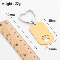 AiLI Pet Card Keychain Love Heart Dog Claw Keychains For Bag Key Engrave Blank Mirror Polished Stainless Tag Paw Keychain