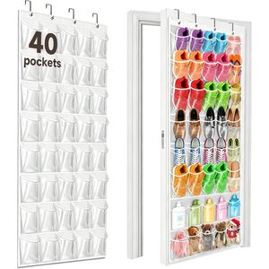 Over The Door <b>Shoe</b> Organizer 40 Pockets Clear PVC Waterproof Hanging Storage For Closet Bathroom White Rectangular <b>Hook</b> Type - Product Image 1