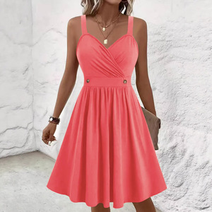 Robe mini sans manches en V, vert menthe, coupe trapèze, avec détails boutonnés, tenue décontractée d'été - Product Image 4