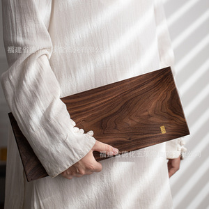 Bandeja rectangular de madera de nogal para tetera, posavasos, bandeja de té, bandeja de madera maciza para mesa de té, plato creativo para postres - Product Image 1