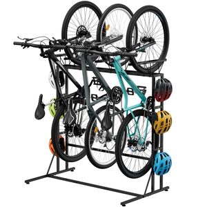 Soporte de Almacenamiento para Bicicletas en el Suelo del <span class=keywords><strong>Garaje</strong></span> con 6 Ganchos, Organizador Vertical para Interiores, para 3 Bicicletas de Montaña/Carretera para Adultos y 1 Bicicleta Infantil - Product Image 1