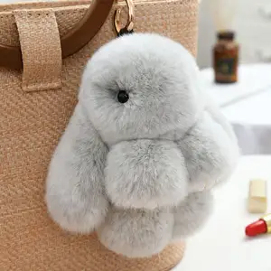 2024Fur Ball Keychains fashion Car keychain pendant cute lady Instagram plush doll real rex rabbit fur bag pendant dead rabbit