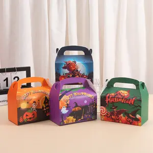 인쇄 된 핸들 상자 미니 케이크 디저트 머핀 상자 어린이 가족 할로윈 파티 호의 멋진 초콜릿 사탕 선물 상자
