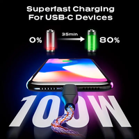 Cable USB RGB de 66W con Luz LED de Gradiente, Carga Súper Rápida, Cable de Datos USB C a Tipo C