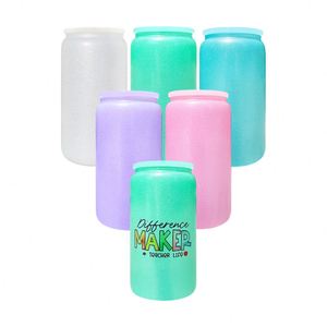 Verre à bière holographique 16 oz réfléchissant et scintillant avec couvercle en plastique et paille - Product Image 1