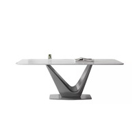 Table à manger rectangulaire en acier inoxydable de luxe minimaliste italien de conception directe d'usine, en pierre frittée brillante