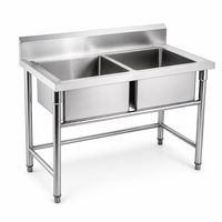 Évier de cuisine en acier inoxydable soudé à double bac pour le lavage des ustensiles et de la vaisselle de restaurant