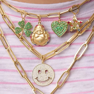 Kustom 18K aksesori DIY berlapis emas liontin kalung desainer wanita semanggi kepik dengan zirkon kuningan perhiasan untuk anak-anak - Product Image 3