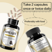 Capsules de Shilajit en marque privée OEM/ODM, meilleur booster pour la santé masculine, complément pour adultes avec extrait pur de Shilajit 10:1