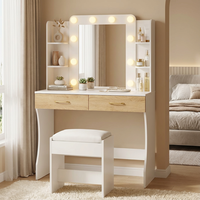 Coiffeuse LED moderne avec miroir lumineux, étagères de rangement et panneau en MDF pour chambre à coucher