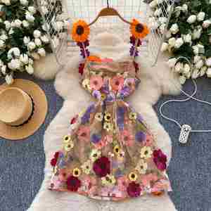 Robe midi élégante en tissu naturel, taille ajustée, décontractée, respirante, durable, lavable, pour femmes, avec broderie en dentelle - Product Image 4