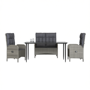 <b>Grey</b> Rattan Garden Dining Set 4 Seater Weather Resistant Outdoor Furniture Contemporary Design Metal <b>Frame</b> - Product Image 1