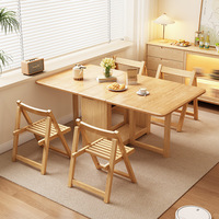 Table à Manger Rectangulaire Moderne en Bois Massif, Chaises Pliantes Rétractables Convertibles 4 Places pour Usage Domestique et en Appartement