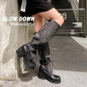 Botas de tacón alto hasta la rodilla de estilo occidental de invierno para mujer, punta estrecha, aumento de altura, cierre de botón, estilo vaquero mexicano elegante - Product Image 4