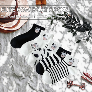 Chaussettes courtes pour femmes à motif vache de dessin animé, respirantes, fines, décontractées, antidérapantes, pour usage quotidien - Product Image 2