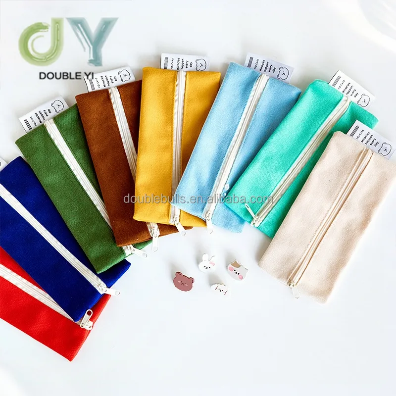 Custom solid color canvas pencil case series 8 styles/metal badge furry series 4 styles square pencil case