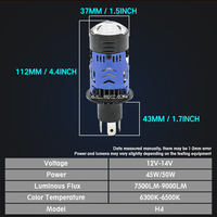 AILECAR HL50 H4 Mini projecteur LED à lentille, solénoïde bleu 12-14V 45W/50W 7500-9000LM, phare de rétrofit à faisceau haut et bas
