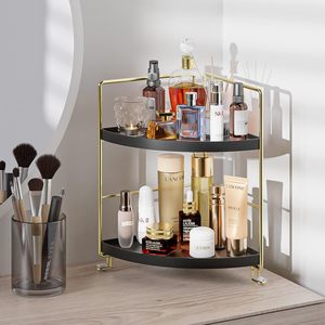 Organisateur d'angle de salle de bain à 2 niveaux en acier inoxydable CF, étagère de rangement pour maquillage, plateau de vanité, organisateur de comptoir de lavabo de salle de bain - Product Image 5