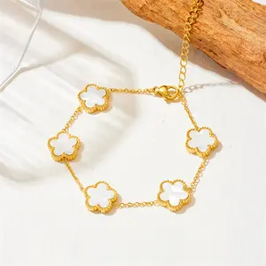 New Fashion 3Pcs/Set Non Tarnish 18K Gold Plated Stainless Steel Clover Earrings Bracelet Necklace Jewelry Set For Women