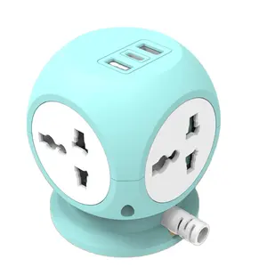 13A multi plug socket cube with cable and USB port power outlet cube