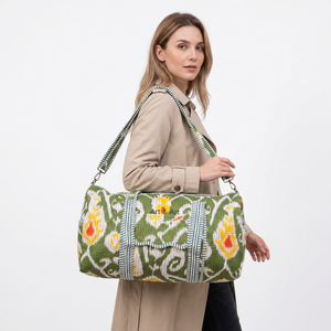 <b>Large</b> Luxury Sport Quilted Duffle Shoulder Bag Zipper Eco-Friendly Sustainable Cotton Handprint Floral Design Lightweight Yoga - Product Image 1