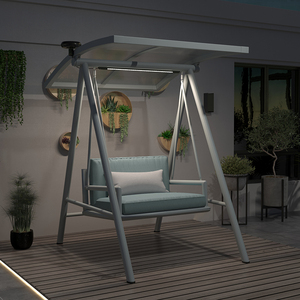 Columpio nórdico individual o doble para exteriores, silla <span class=keywords><strong>colgante</strong></span>, balancín de Metal para patio, Villa, hamaca alimentada por energía Solar con columpio Solar - Product Image 4
