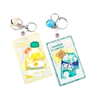 Porte-clés en acrylique transparent à motif animalier de dessin animé, en forme de cloche, avec étui de protection pour carte d'accès étudiant et carte de repas