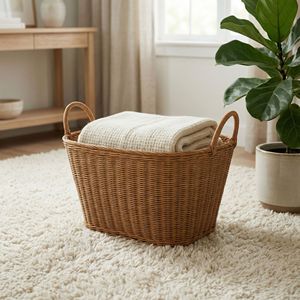 <b>Wicker</b> Laundry <b>Basket</b> <b>Round</b> Portable Clothes Organizer For Bedroom Storage - Product Image 2