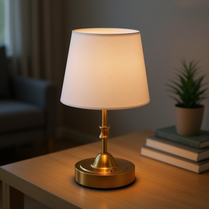 Lampe de table de bureau compacte dorée avec abat-jour en tissu, batterie rechargeable, LED 6000K, éclairage de chambre à coucher lumière du jour - Product Image 2