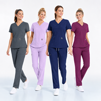 Ensemble de Blouses Médicales Personnalisées à Col en V en Polyester et Spandex pour Femmes, Vente en Gros, Marque Privée, Uniformes de Mode pour Infirmières, Hôpital