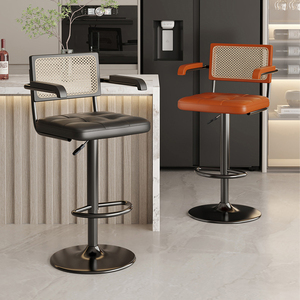 Ghế đẩu Ghế xoay cao bằng kim loại gỗ mây Kim Loại ghế xoay ghế cao Ghế đẩu công nghiệp cổ điển Mộc mạc trở lại nhà bếp bằng gỗ cổ có thể điều chỉnh chiều cao - Product Image 4