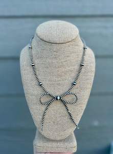 Collar de Plata de Ley con Lazo, Estilo Navajo, Perlas, Coqueto, Moderno, Collar Occidental con Lazo - Product Image 3