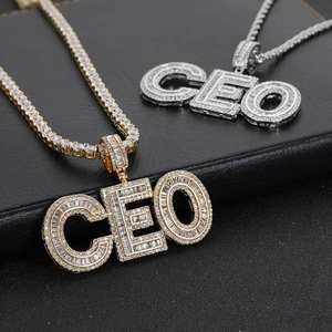 Collane con Ciondolo Di Tendenza Unisex Hiphop Placcato Oro in Rame con Zircone Intarsiato e Lettera Quadrata Personalizzata in Inglese - Product Image 4