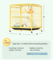 Cage à chat en fer à deux niveaux, tube carré, robuste, avec porte d'entrée supérieure, roues universelles, facile à nettoyer