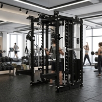 En gros Peak 3D Smith Machine Power Rack, appareil de musculation avec support d'haltères, crochets en J, bras de sécurité et système de câbles