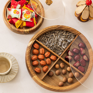 Round Acacia Wood <b>Tea</b> <b>Tray</b> With Lid 4-7 Compartments For Home Living Room Storage Candy Nut Box - Product Image 3