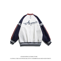 Blouson de baseball unisexe d'hiver, coupe longue et ample, col rond épais, avec blocs de couleur et broderie personnalisée sur le devant, style streetwear, coupe pilote, coupe-vent